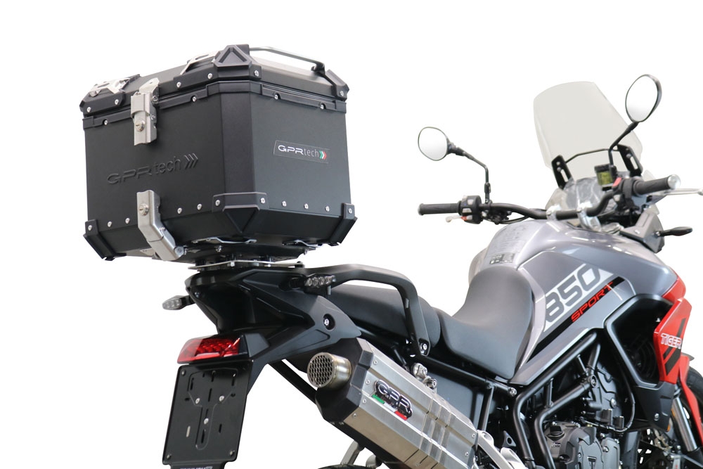 Baúl en aluminio, color negro con placa específica incluida Baúl GPR TECH compatible con  Triumph Tiger 850 Sport 2020/2024 e5