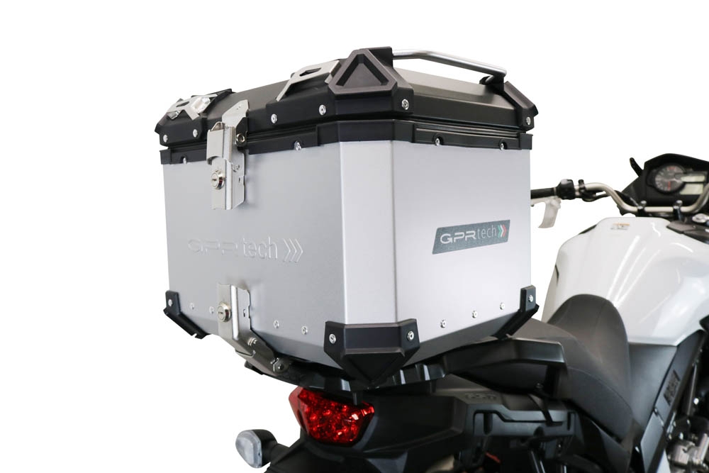 Baúl en aluminio color plata con placa específica incluida Baúl GPR TECH compatible con  Suzuki V-Strom Dl 650 2021/2024 e5