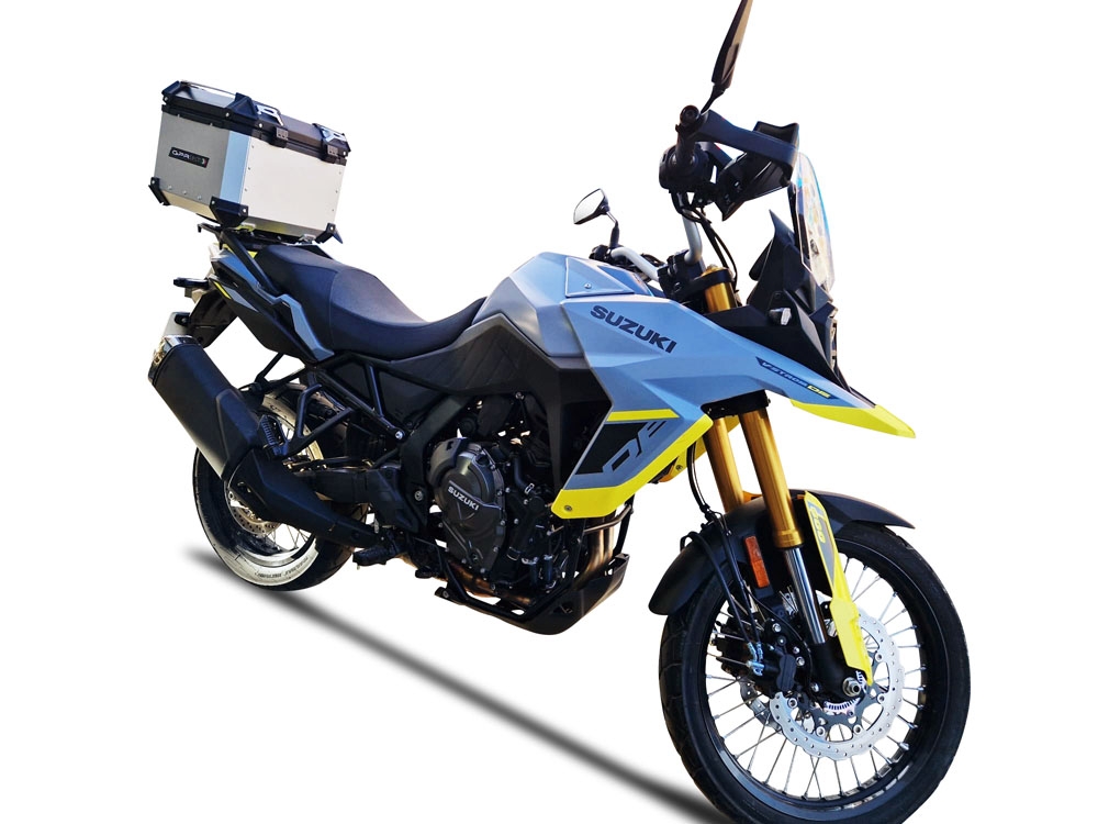 Baúl en aluminio color plata con placa específica incluida Baúl GPR TECH compatible con  Suzuki V-Strom 800DE 2023/2024 e5