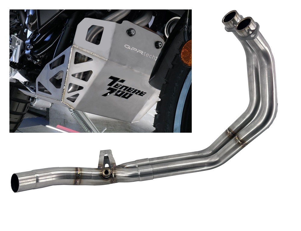 Escape compatible con Yamaha Tenere 700 2019-2020, Decatalizzatore + Paracoppa Titanio, Tubo supresor de catalizador más placa protectora de titanio del motor 