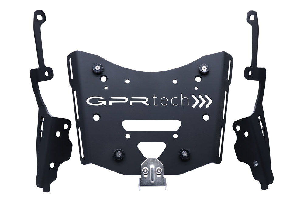 Baúl en aluminio color plata, incluye portaequipajes específico de aluminio y placa especifica de acero. Baúl GPR TECH compatible con  Zontes E 350 2023/2024