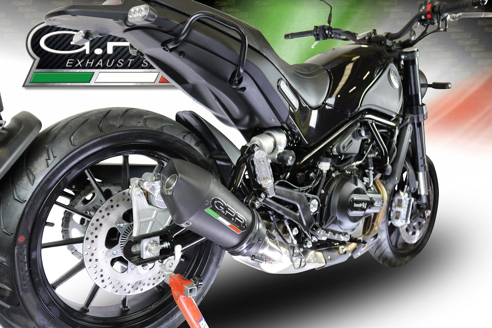 Escape compatible con Benelli Leoncino 500 Trail 2017-2024, Gpe Ann. Black titanium, Escape legal, homologado, silenciador con db killer desmontable y tubo de conexión específico 