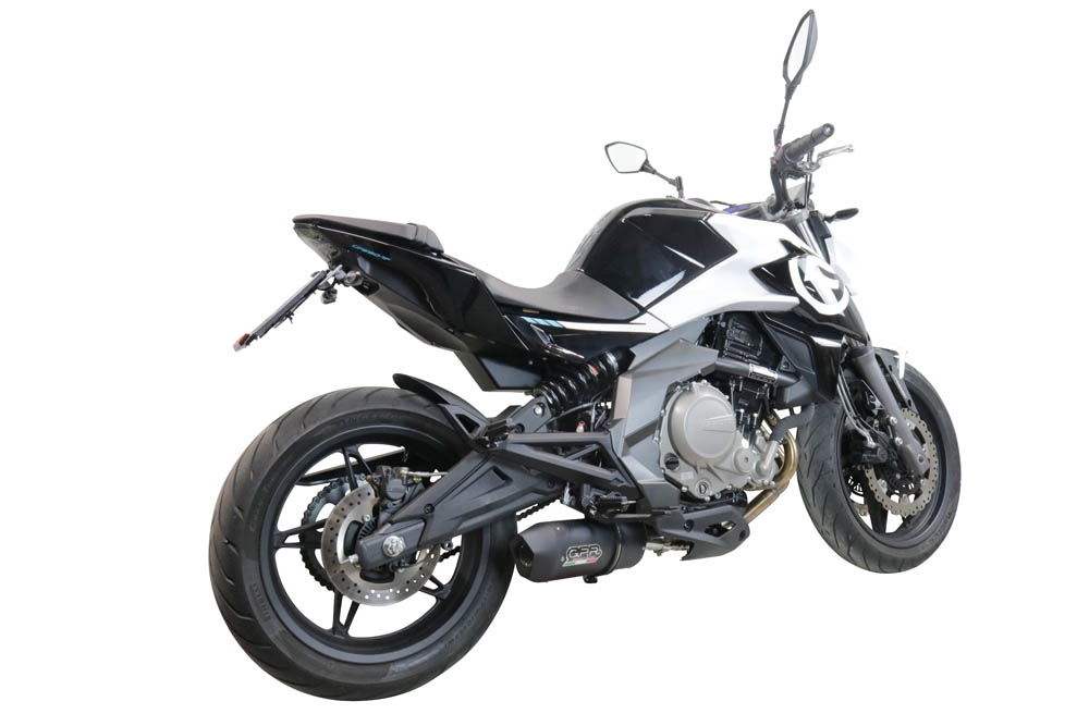 Escape compatible con Cf Moto 400 NK 2021-2023, Furore Nero, Escape racing, silenciador con db killer y tubos de conexión 