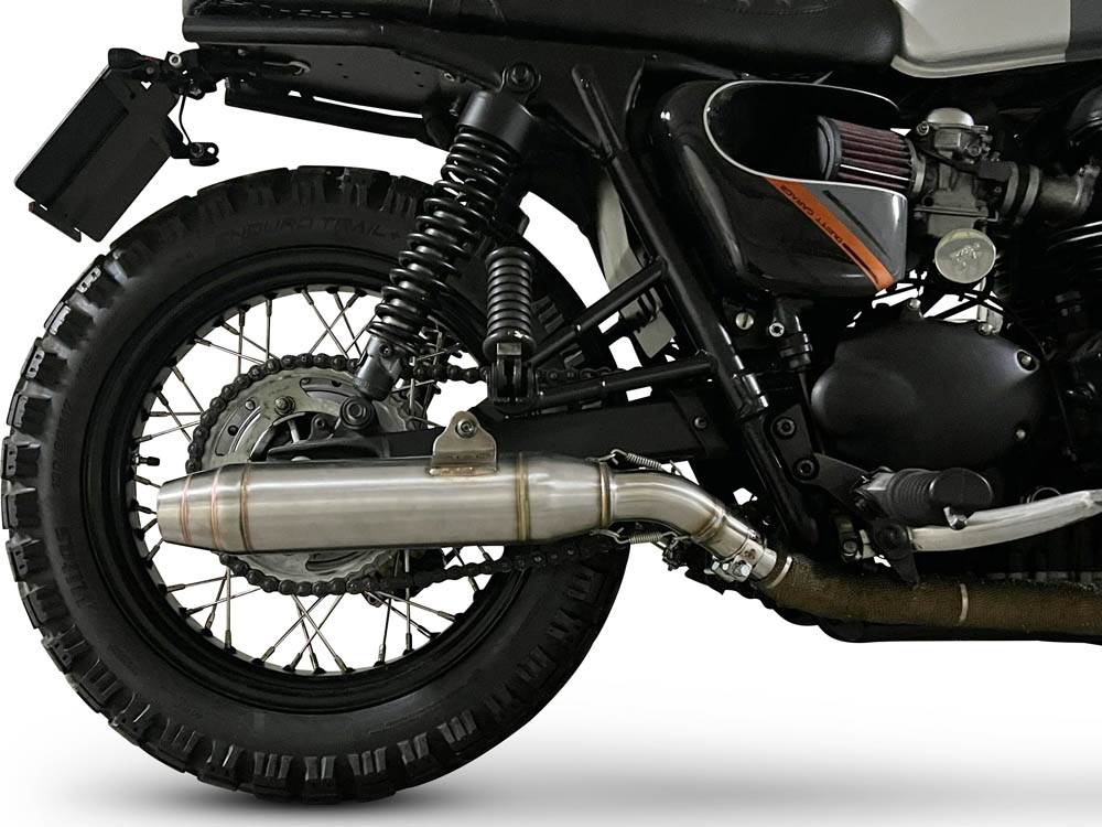 Escape compatible con Triumph BONNEVILLE T100 2001-2014, Deeptone Inox, Par de terminales de escape homologados, con db killer extraíble, catalizadores y tubo de conexión específico 