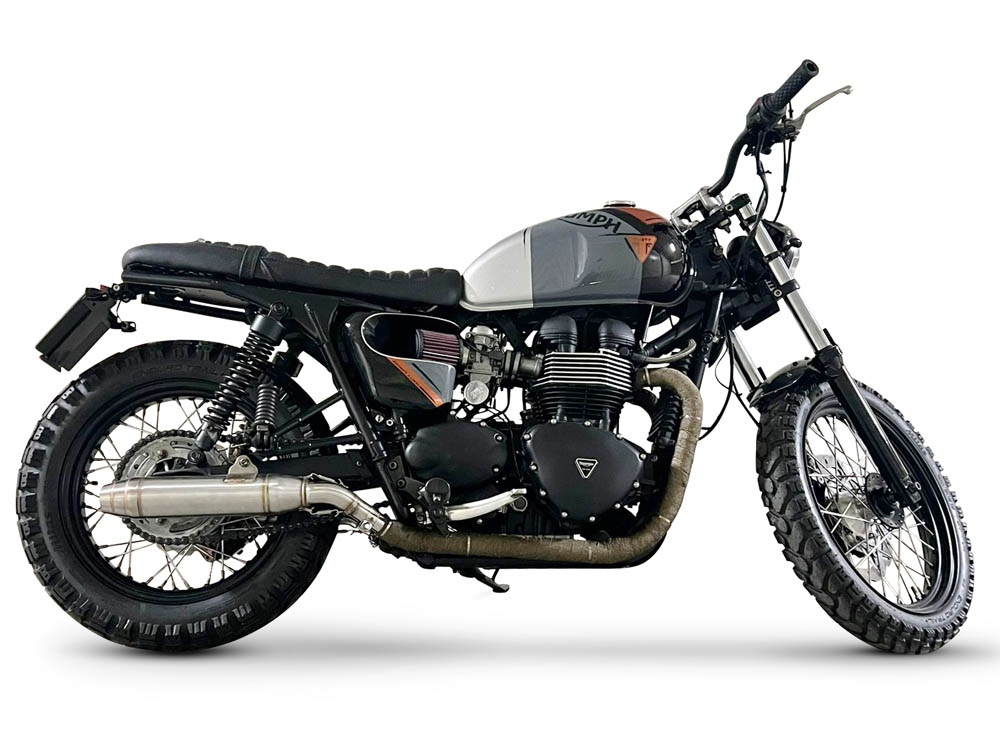 Escape compatible con Triumph BONNEVILLE T100 2001-2014, Deeptone Inox, Par de terminales de escape homologados, con db killer extraíble, catalizadores y tubo de conexión específico 