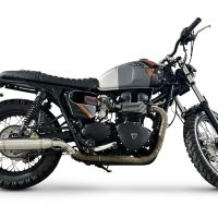Escape compatible con Triumph BONNEVILLE T100 2001-2014, Deeptone Inox, Par de terminales de escape homologados, con db killer extraíble, catalizadores y tubo de conexión específico 