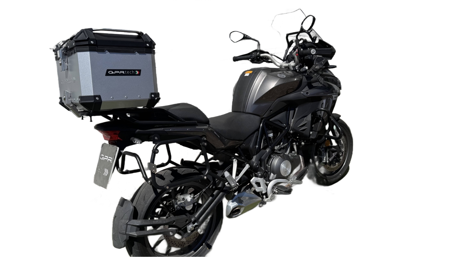 Baúl GPR TECH compatible con  Benelli Trk 502 X 2021/2024 e5 Baúl Alpi-Tech en aluminio color plata con placa específica incluida Capacidad Litros 45