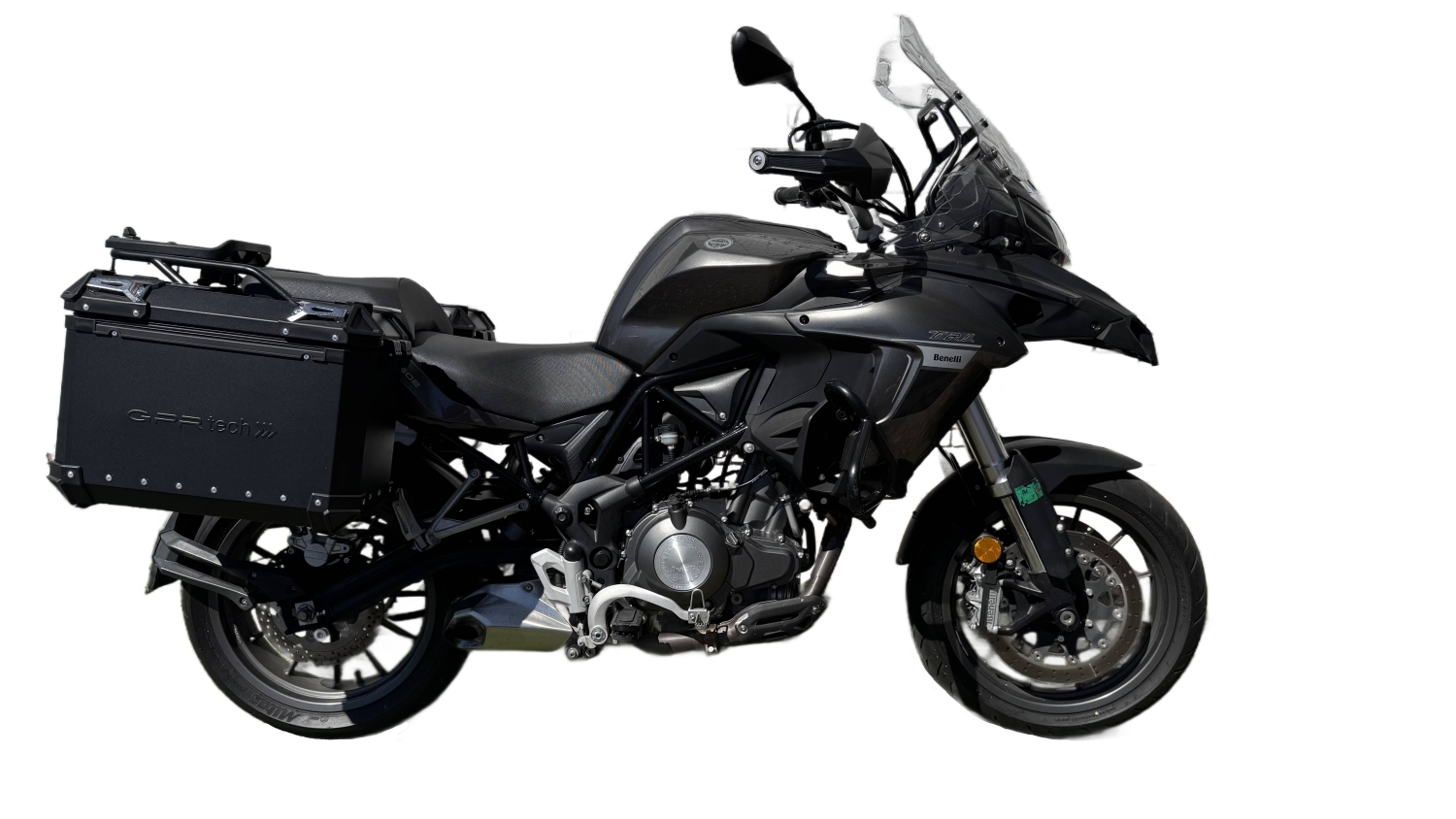 GPR TECH compatible con  Benelli Trk 502 X 2017/2020 e4 Par de maletas laterales en aluminio color negro con portaequipajes específico Capacidad 38 LT. + 38 LT.
