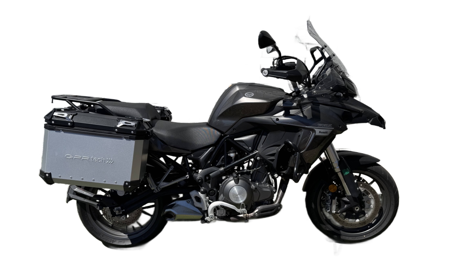 GPR TECH compatible con  Benelli Trk 502 X 2017/2020 e4 Par de maletas laterales en aluminio color plata con portaequipajes específico Capacidad 38 LT. + 38 LT.