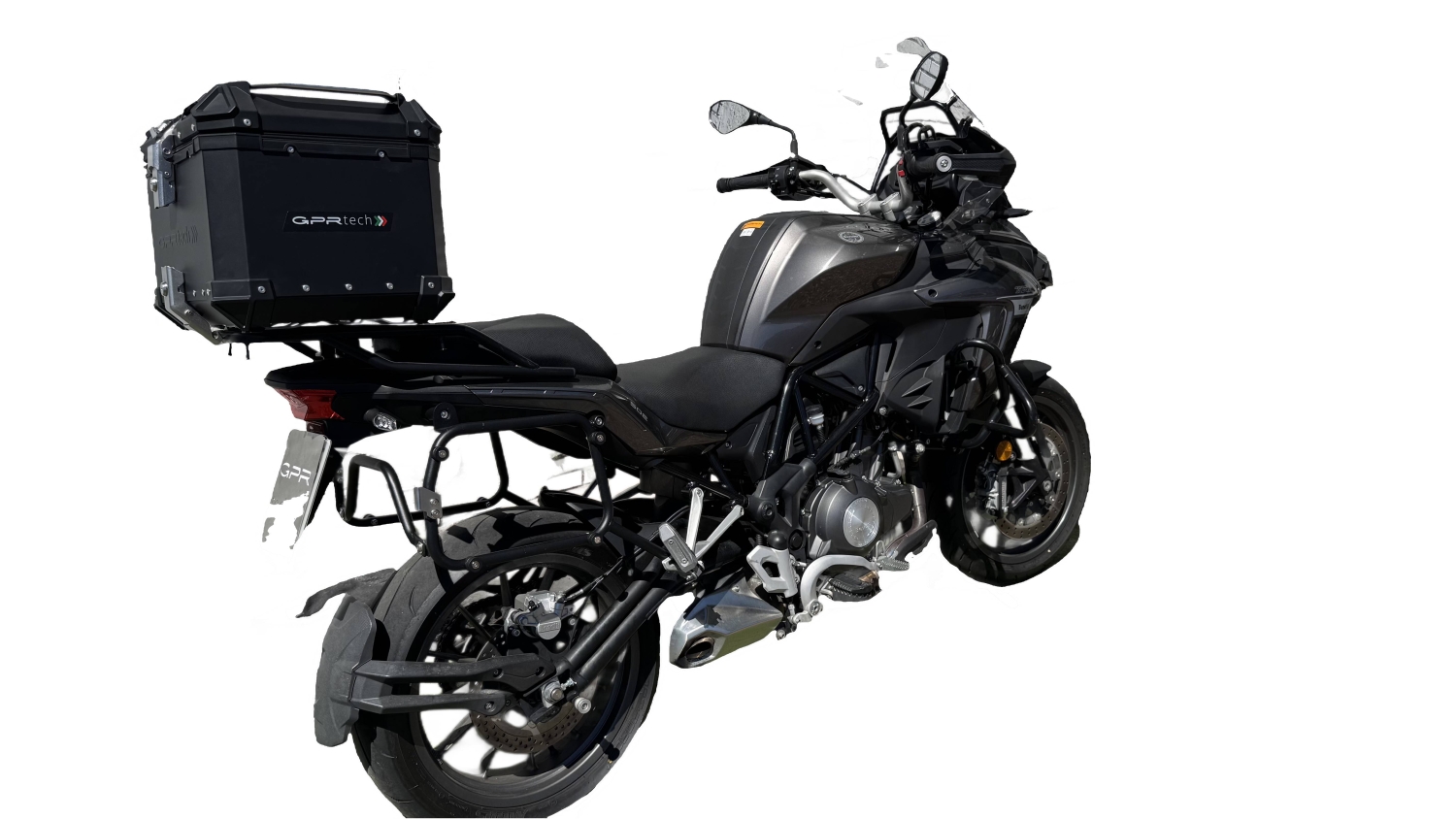 Baúl en aluminio, color negro con placa específica incluida Baúl GPR TECH compatible con  Benelli Trk 502 X 2021/2024 e5