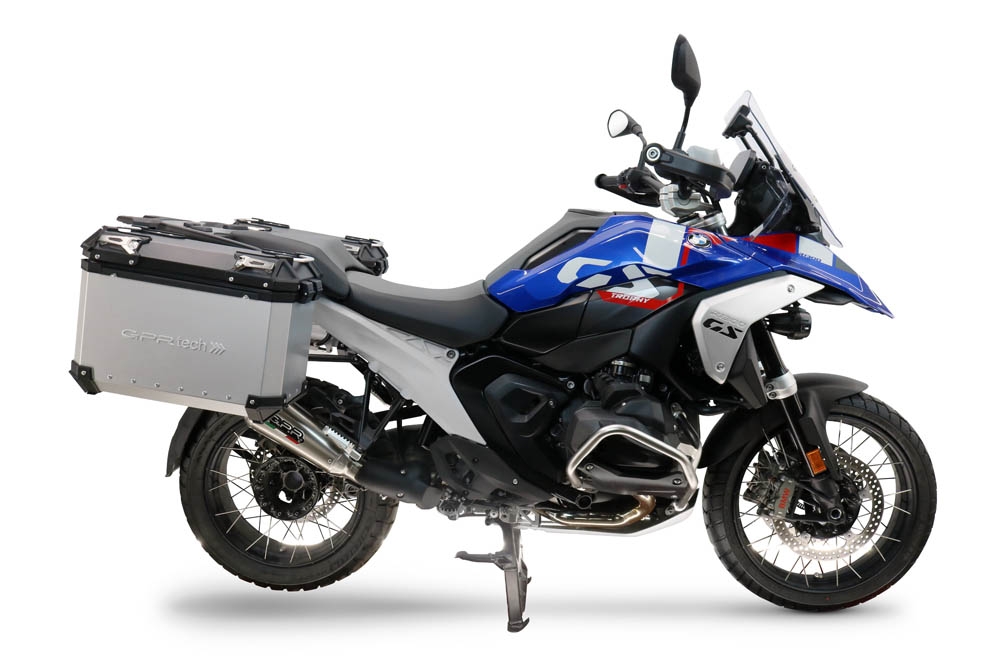 GPR TECH compatible con  Bmw R 1300 GS 2024/2026 Par de maletas laterales en aluminio color plata con portaequipajes específico Capacidad 38 LT. + 38 LT.