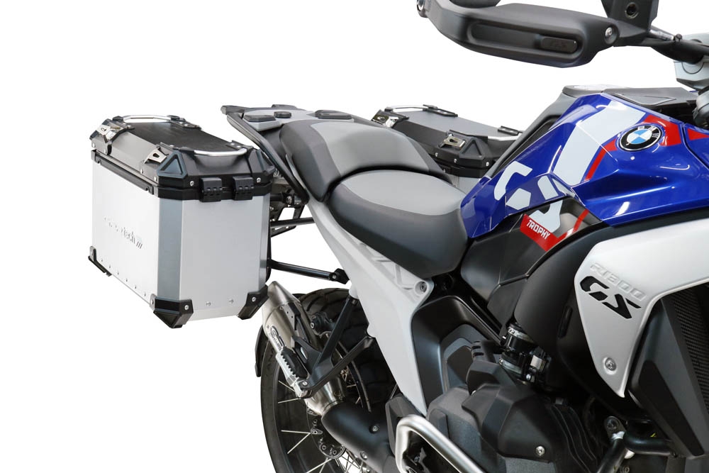 GPR TECH compatible con  Bmw R 1300 GS 2024/2026 Par de maletas laterales en aluminio color plata con portaequipajes específico Capacidad 38 LT. + 38 LT.