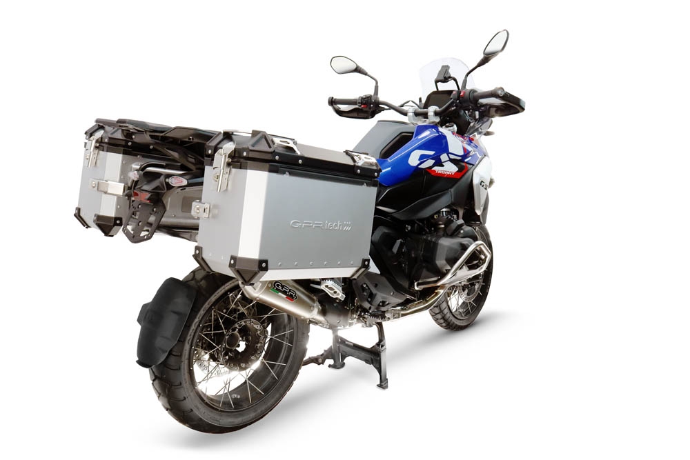 GPR TECH compatible con  Bmw R 1300 GS 2024/2026 Par de maletas laterales en aluminio color plata con portaequipajes específico Capacidad 38 LT. + 38 LT.