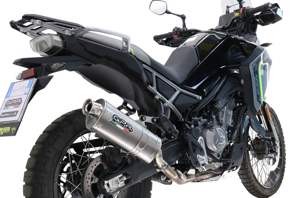 GPR escape compatible con  Cf Moto 450 MT 2024-2025, Dune Triovale Titanio, Escape legal, homologado, silenciador con db killer desmontable y tubo de conexión específico 