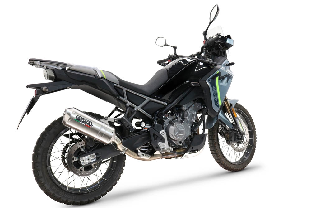GPR escape compatible con  Cf Moto 450 MT 2024-2025, Satinox , Escape legal, homologado, silenciador con db killer desmontable y tubo de conexión específico 
