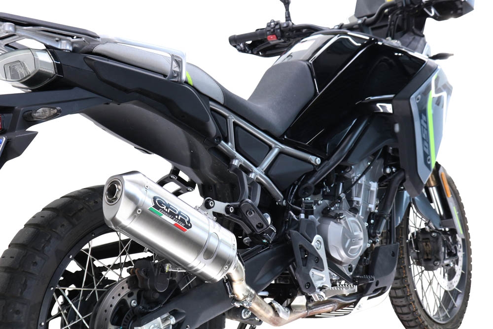 GPR escape compatible con  Cf Moto 450 MT 2024-2025, Satinox , Escape legal, homologado, silenciador con db killer desmontable y tubo de conexión específico 