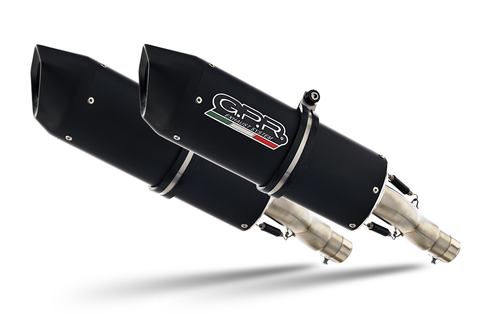 Escape compatible con Suzuki V-Strom Dl 1000 2002-2013, Furore Nero, Par de terminales de escape homologados, con db killer extraíble, catalizadores y tubo de conexión específico 