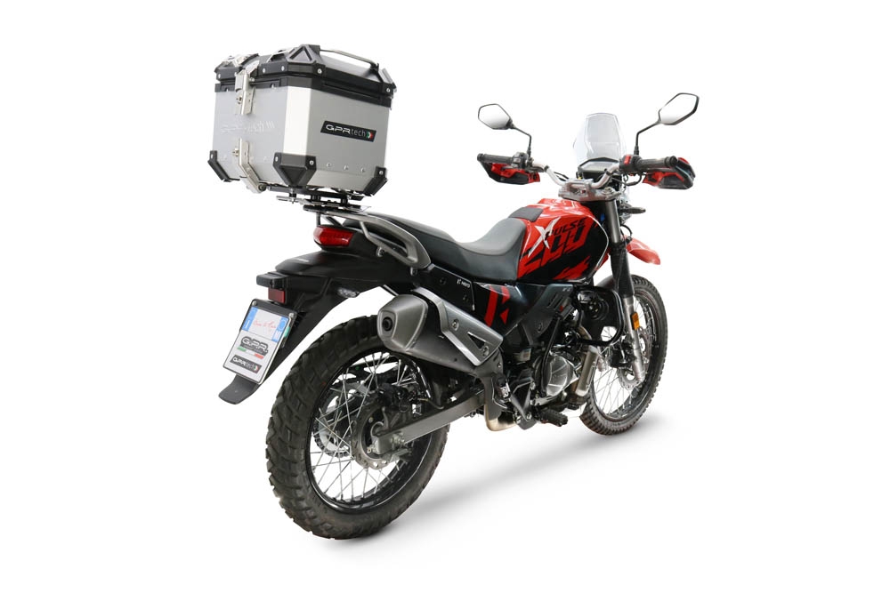 Baúl GPR TECH compatible con  Hero Xpulse 200 4V 2025/2026 E5 plus Baúl Alpi-Tech en aluminio color plata con placa específica incluida Capacidad Litros 26