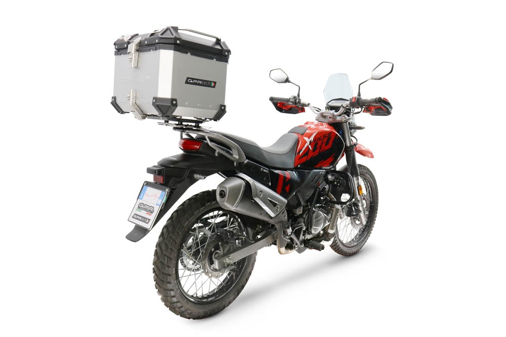 Baúl GPR TECH compatible con  Hero Xpulse 200 4V 2025/2026 E5 plus Baúl Alpi-Tech en aluminio color plata con placa específica incluida Capacidad Litros 35