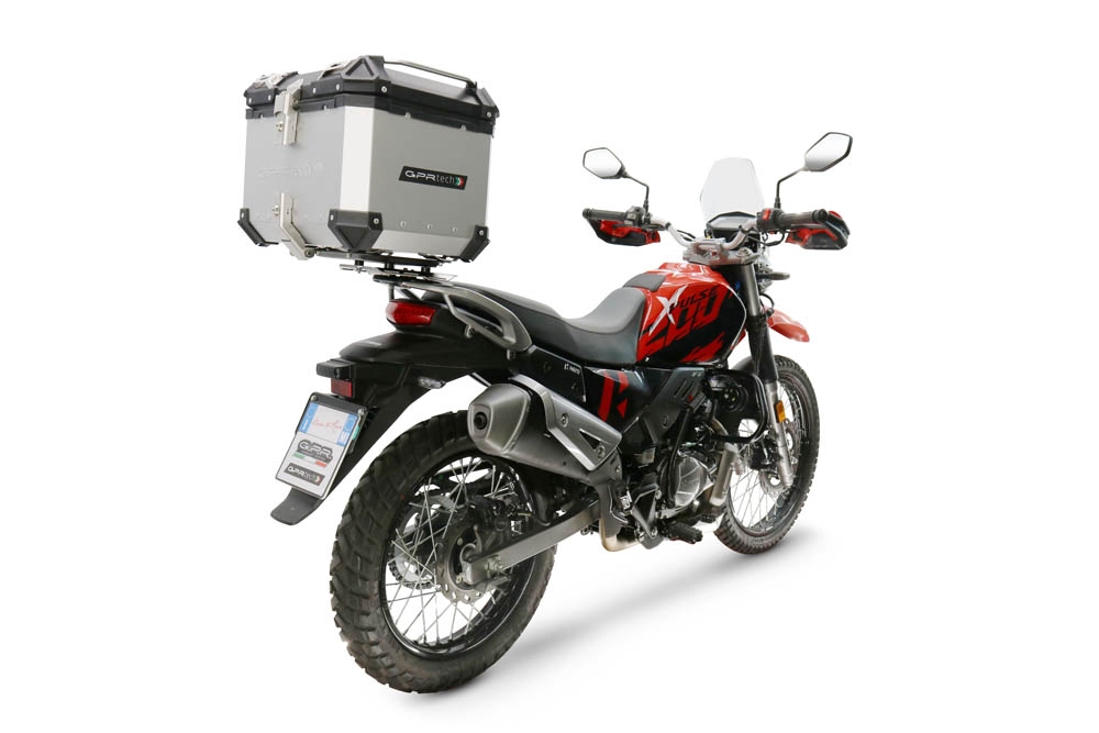 Baúl GPR TECH compatible con  Hero Xpulse 200 4V 2025/2026 E5 plus Baúl Alpi-Tech en aluminio color plata con placa específica incluida Capacidad Litros 35