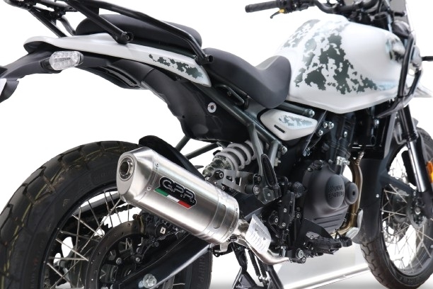 Escape compatible con Royal Enfield Guerrilla 450 2024-2025, Satinox, Escape legal, homologado, silenciador con db killer desmontable y tubo de conexión específico 