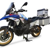 GPR TECH compatible con  Bmw R 1300 GS 2023/2025 Kit tríptico fabricado en color plata, con Top case 45 Lt + Side Cases 38 Lt + 38 Lt + portaequipaje general color negro Capacidad Top case 45 Litros + capacidad maletas laterales 38 Litros + 38 Litros