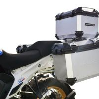 GPR TECH compatible con  Bmw R 1300 GS 2023/2025 Kit tríptico fabricado en color plata, con Top case 45 Lt + Side Cases 38 Lt + 38 Lt + portaequipaje general color negro Capacidad Top case 45 Litros + capacidad maletas laterales 38 Litros + 38 Litros