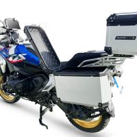 GPR TECH compatible con  Bmw R 1300 GS 2023/2025 Kit tríptico fabricado en color plata, con Top case 35 Lt + Side Cases 38 Lt + 38 Lt + portaequipaje general color negro Capacidad Top case 35 Litros + capacidad maletas laterales 38 Litros + 38 Litros