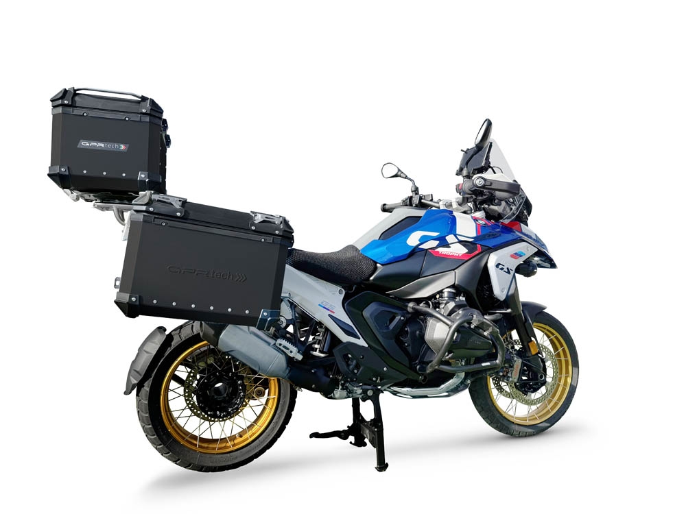 GPR TECH compatible con  Bmw R 1300 GS 2023/2025 Kit tríptico fabricado en color negro, con Top case 35 Lt + Side Cases 38 Lt + 38 Lt + portaequipaje general color negro Capacidad Top case 35 Litros + capacidad maletas laterales 38 Litros + 38 Litros