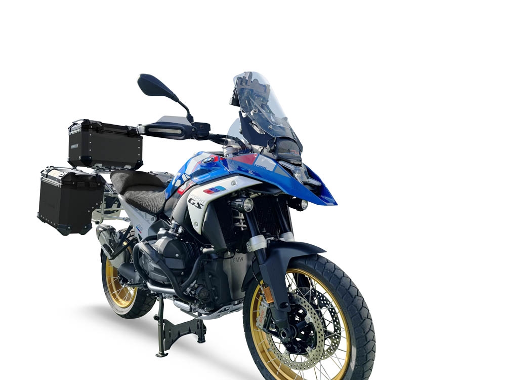 GPR TECH compatible con  Bmw R 1300 GS 2023/2025 Kit tríptico fabricado en color negro, con Top case 35 Lt + Side Cases 38 Lt + 38 Lt + portaequipaje general color negro Capacidad Top case 35 Litros + capacidad maletas laterales 38 Litros + 38 Litros