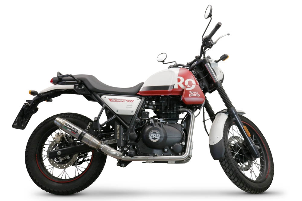 Escape compatible con Royal Enfield Scram 411 2022-2024, Deeptone Inox, Escape racing, silenciador con tubo de conexion, articulo sin homologacion 