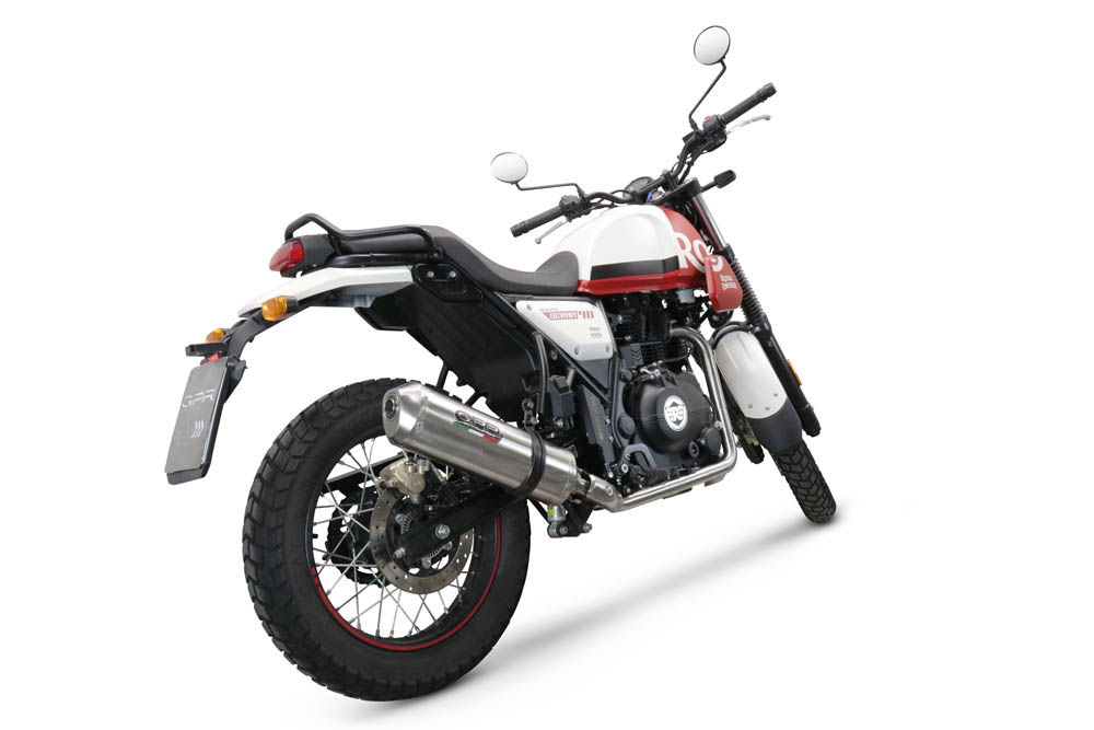GPR escape compatible con  Royal Enfield Scram 411 2022-2024, Satinox , Escape legal, homologado, silenciador con catalizador, db killer desmontable y tubo de conexión específico 