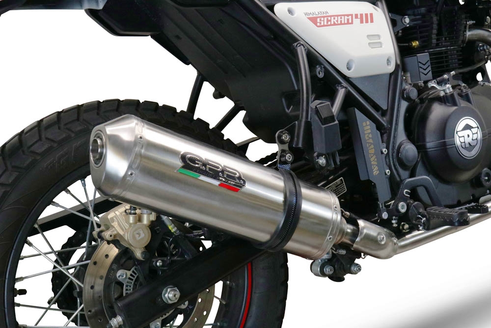 GPR escape compatible con  Royal Enfield Scram 411 2022-2024, Satinox , Escape legal, homologado, silenciador con catalizador, db killer desmontable y tubo de conexión específico 