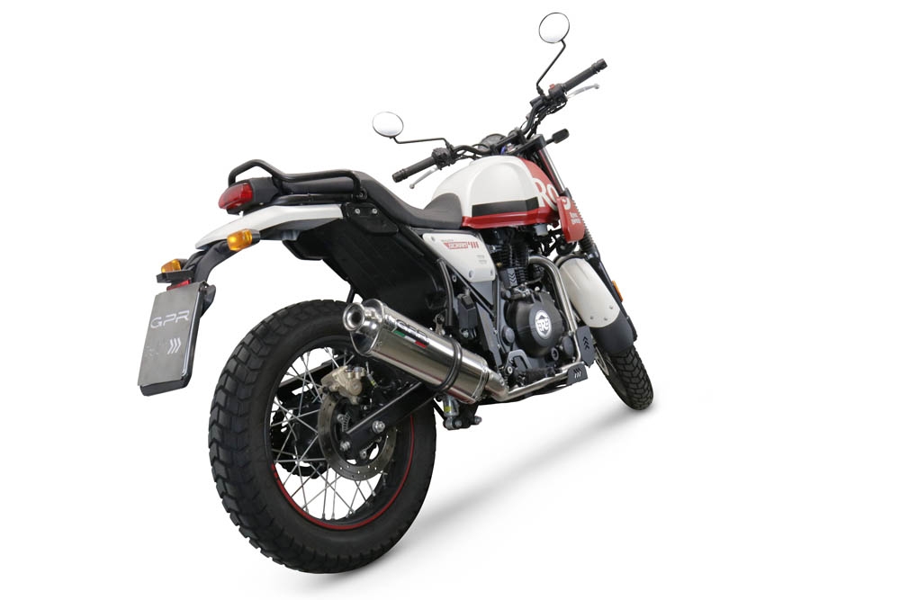 Escape compatible con Royal Enfield Scram 411 2022-2024, Trioval, Escape homologado, legal, con db killer extraíble, tubo de conexión y catalizador 