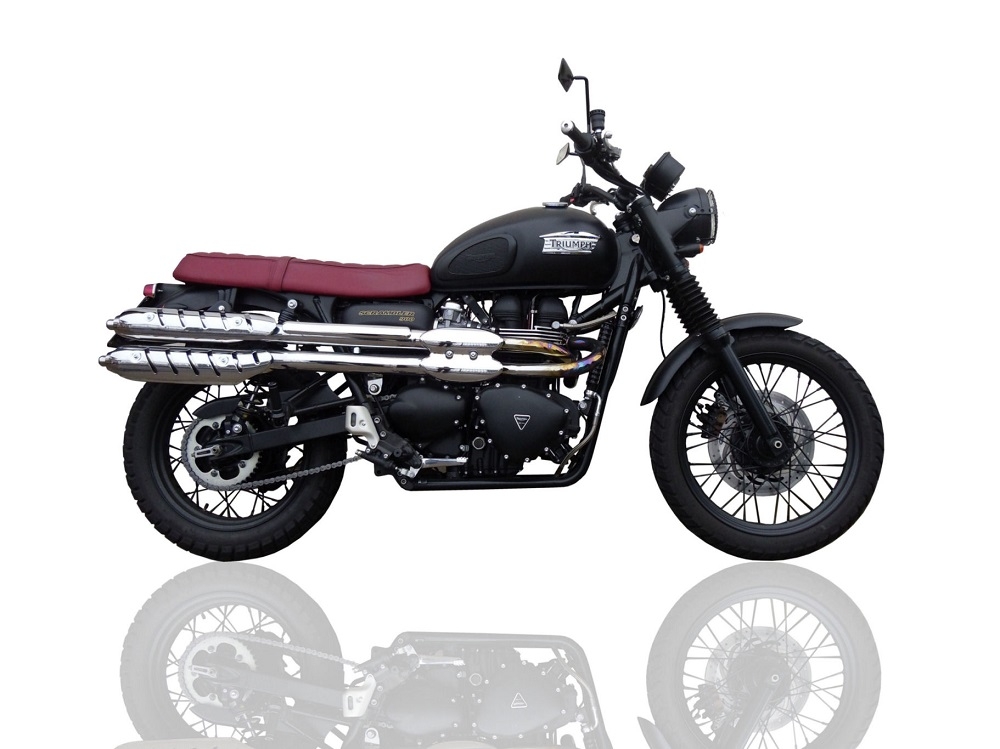 Escape compatible con Triumph Scrambler 900 2006-2014, Deeptone Inox, Par de terminales de escape homologados, con db killer extraíbles y tubos de conexión específicos 
