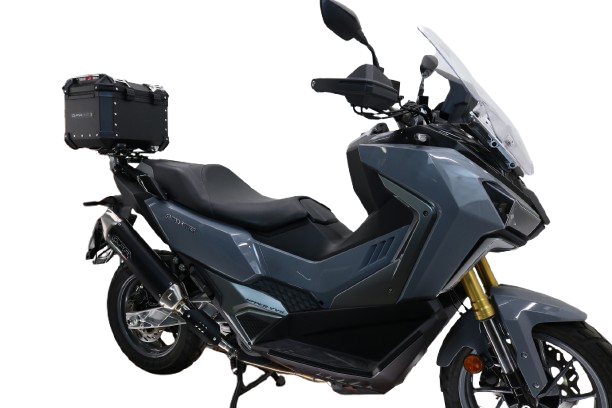 Baúl GPR TECH compatible con  Sym ADX TG 400 2024/2026 e5 Plus Baúl Alpi-Tech en aluminio, color negro con placa específica incluida Capacidad Litros 26