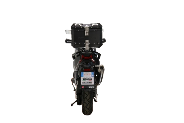 Baúl GPR TECH compatible con  Sym ADX TG 400 2024/2026 e5 Plus Baúl Alpi-Tech en aluminio, color negro con placa específica incluida Capacidad Litros 26