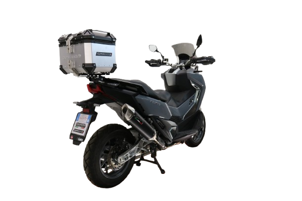 Baúl GPR TECH compatible con  Sym ADX TG 400 2024/2026 e5 Plus Baúl Alpi-Tech en aluminio color plata con placa específica incluida Capacidad Litros 26