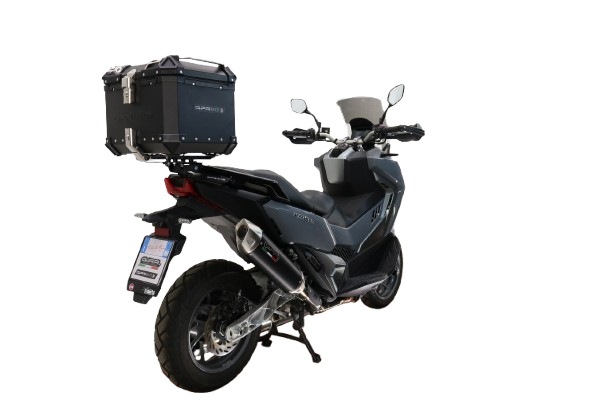 Baúl GPR TECH compatible con  Sym ADX TG 400 2024/2026 e5 Plus Baúl Alpi-Tech en aluminio, color negro con placa específica incluida Capacidad Litros 35
