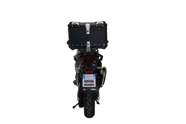 Baúl GPR TECH compatible con  Sym ADX TG 400 2024/2026 e5 Plus Baúl Alpi-Tech en aluminio, color negro con placa específica incluida Capacidad Litros 45