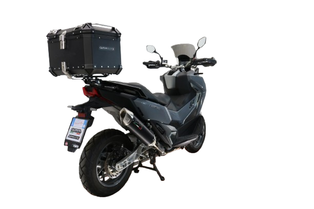 Baúl GPR TECH compatible con  Sym ADX TG 400 2024/2026 e5 Plus Baúl Alpi-Tech en aluminio, color negro con placa específica incluida Capacidad Litros 45