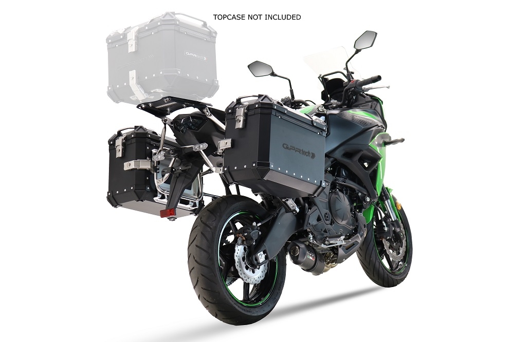 Par de maletas laterales en aluminio color negro con portaequipajes específico GPR TECH compatible con  Kawasaki Versys 650 2015/2016 e3