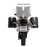 Par de maletas laterales en aluminio color plata,con lado derecho contorneado, con portaequipajes específico color negro GPR TECH compatible con  Voge 900DSX 2024/2025 e5