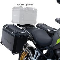 Par de maletas laterales en aluminio color plata,con lado derecho contorneado, con portaequipajes específico color negro GPR TECH compatible con  Voge 900DSX 2024/2025 e5