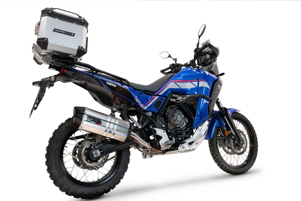 Escape compatible con Yamaha Tenere 700 2021-2024, Hyper Sonic Titanium, Escape legal, homologado, silenciador con db killer desmontable y tubo de conexión específico 