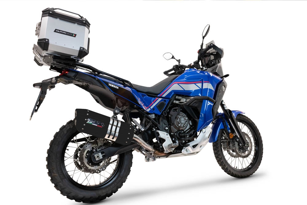 Escape compatible con Yamaha Tenere 700 2021-2024, Hyper Sonic Black Titanium, Escape legal, homologado, silenciador con db killer desmontable y tubo de conexión específico 