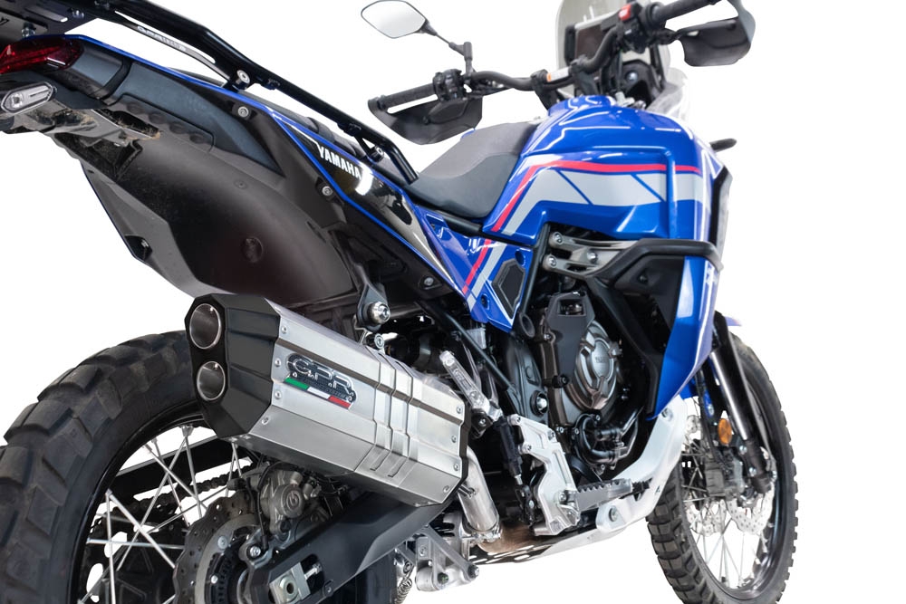 Escape compatible con Yamaha Tenere 700 2021-2024, Hyper Sonic Titanium, Escape legal, homologado, silenciador con db killer desmontable y tubo de conexión específico 