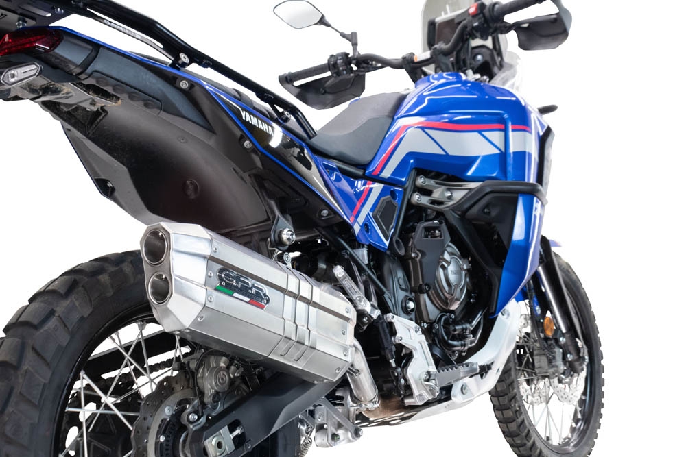 Escape compatible con Yamaha Tenere 700 2021-2024, Hyper Sonic Inox, Escape legal, homologado, silenciador con db killer desmontable y tubo de conexión específico 