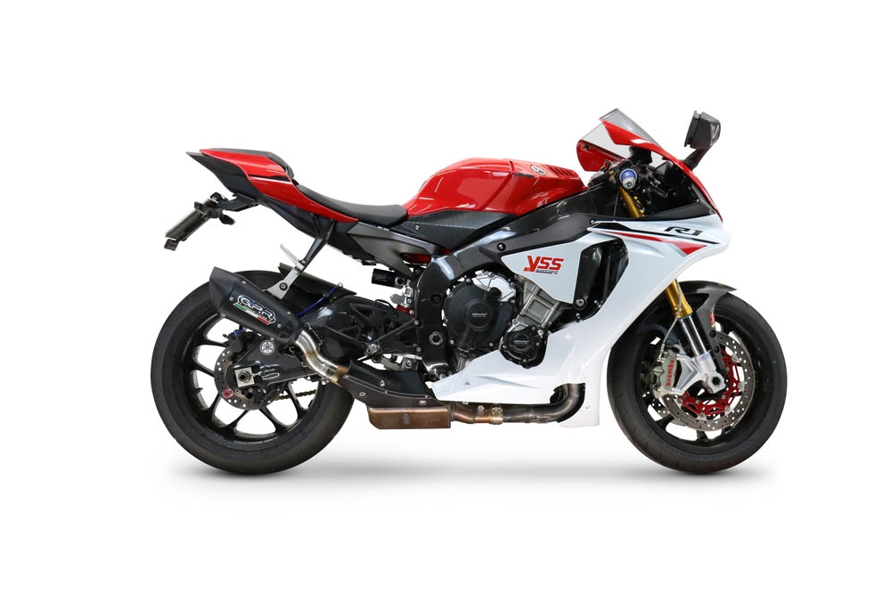 GPR escape compatible con  Yamaha Yzf R1-R1-M 2017-2019, GP-Revo Black Titanium, Escape legal, homologado, silenciador con db killer desmontable y tubo de conexión específico 