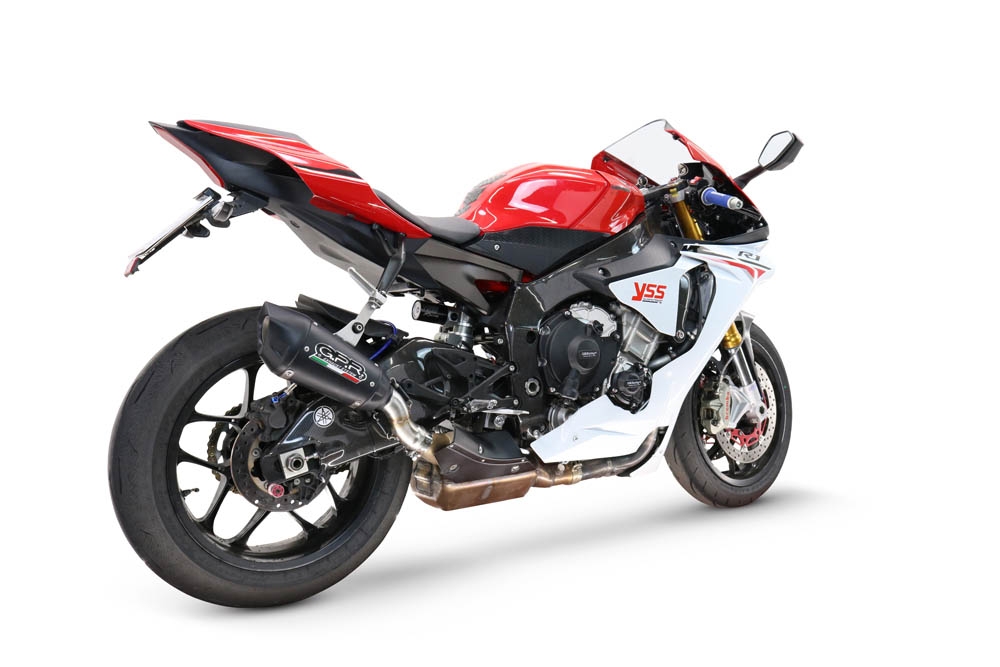 GPR escape compatible con  Yamaha Yzf R1-R1-M 2017-2019, GP-Revo Black Titanium, Escape legal, homologado, silenciador con db killer desmontable y tubo de conexión específico 
